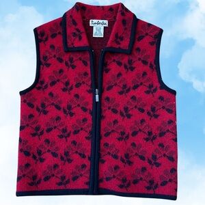 Timberlea Red Black Wool Zipper Vest Size S/P 100% wool